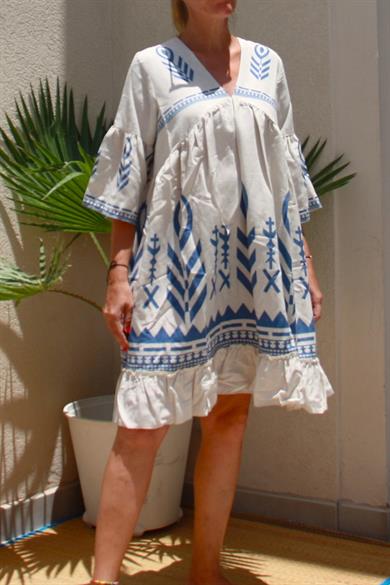 A-Line Spike Design Linen Natural Dress