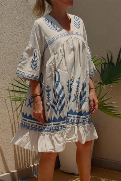 A-Line Spike Design Linen Natural Dress
