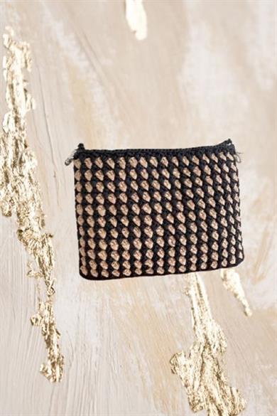 Black and Beige Elegant Checker Clutch