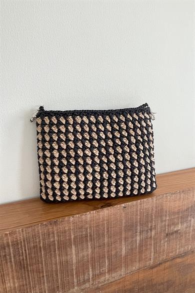 Black and Beige Elegant Checker Clutch