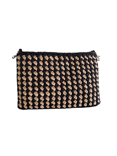 Black and Beige Elegant Checker Clutch