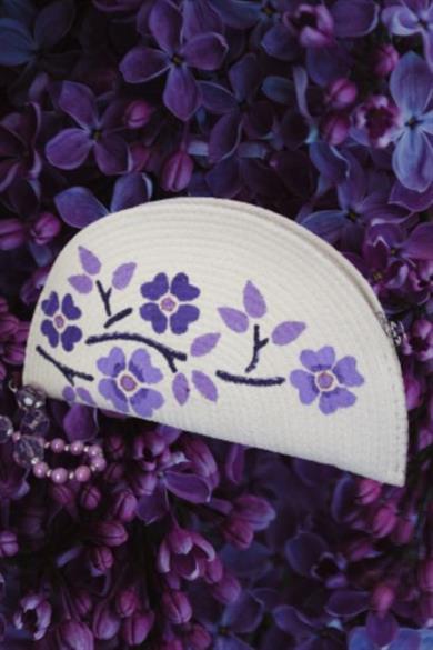 Dreamy Purple Flowers Handpainted Clutch