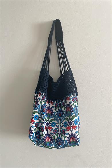 Floral Design Handmade Knitted Cotton Tote Bag
