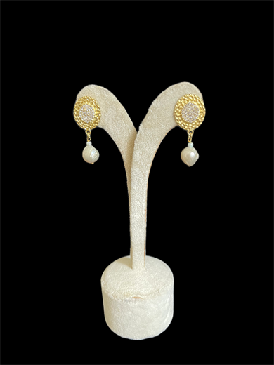 Gold Plated Long Drop Pearl Earrings