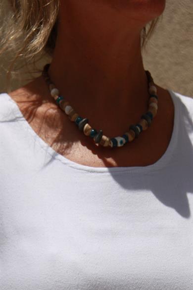 Gratitude Necklace Handmade Tulsi and Clay Bead