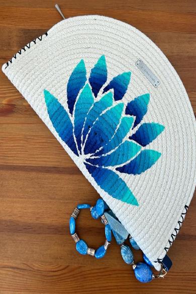 Hand Painted Blue Lotus on The Clutch