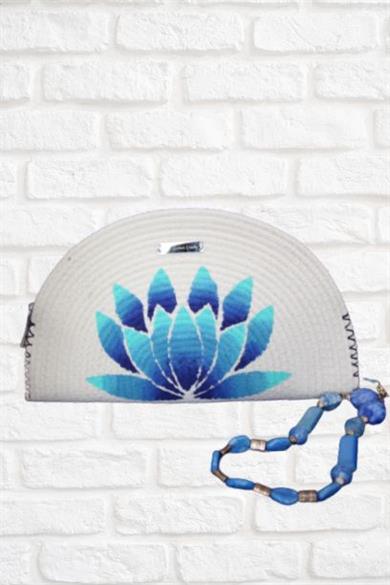 Hand Painted Blue Lotus on The Clutch
