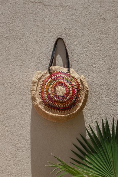 Handmade Bohemian Round Bag, Natural Design