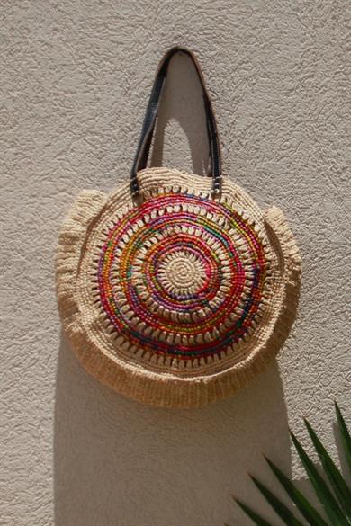 Handmade Bohemian Round Bag, Natural Design