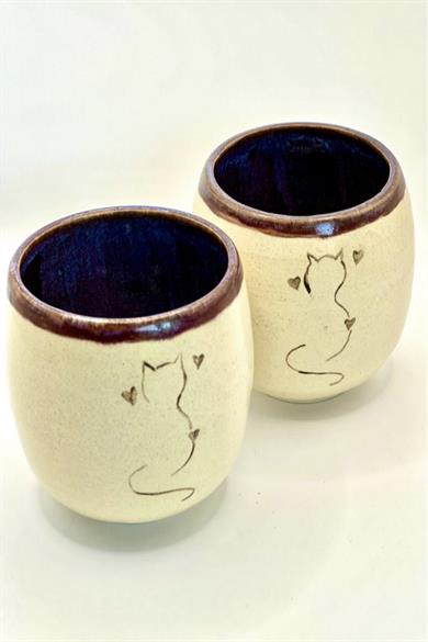 Handmade Ceramic Purple Cat Thumbler 