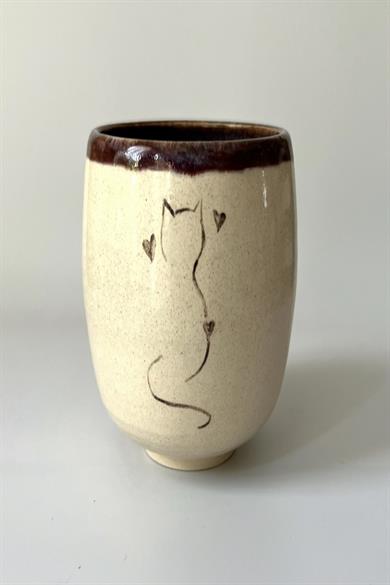 Handmade Ceramic Purple Cat Thumbler 