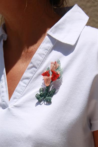 Handmade Tulip Brooch, Needle Lace