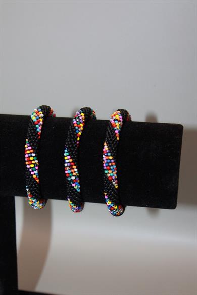 Knitted Handmade Bracelet Multicoloured Black