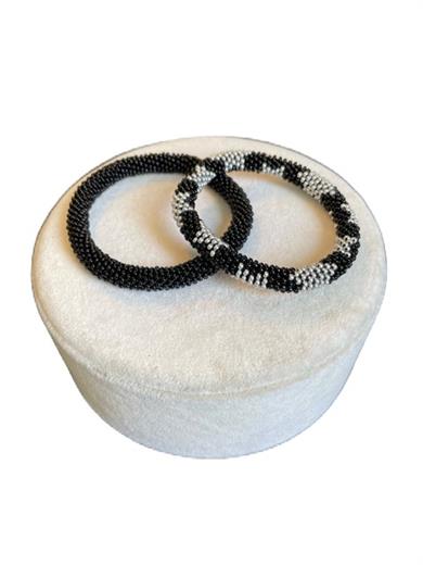 Knitted Handmade Bracelet, Set of 2 Black & Silver Star