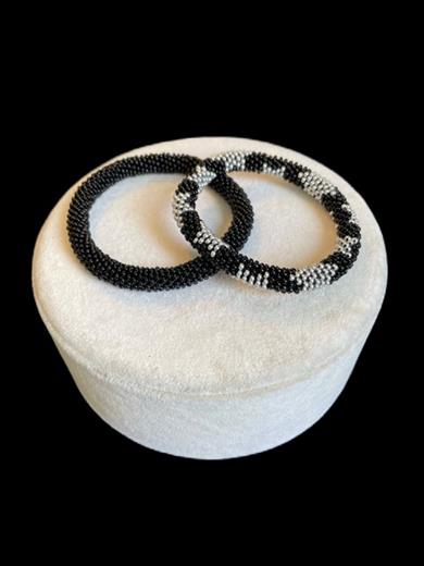 Knitted Handmade Bracelet, Set of 2 Black & Silver Star