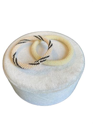 Knitted Handmade Bracelet, Set of 2 Cream & Black Helix 