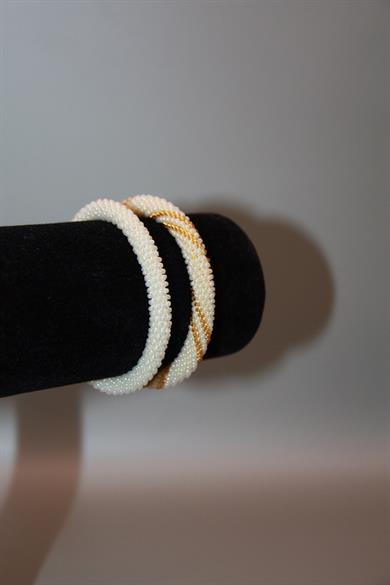 Knitted Handmade Bracelet, Set of 2 Cream & Golden Helix 