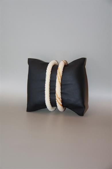 Knitted Handmade Bracelet, Set of 2 Cream & Golden Helix 
