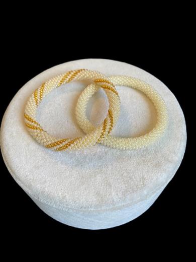 Knitted Handmade Bracelet, Set of 2 Cream & Golden Helix 