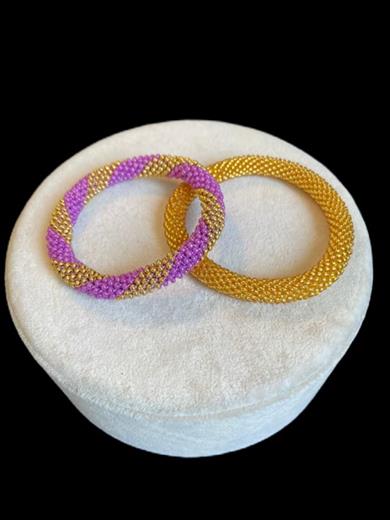 Knitted Handmade Bracelet, Set of 2 Gold  & Purple Helix 