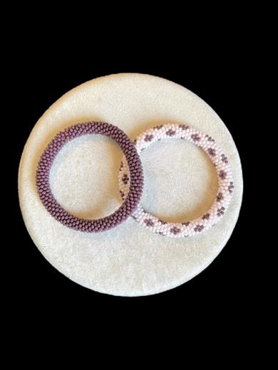 Knitted Handmade Bracelet, Set of 2 Purple & White flower 
