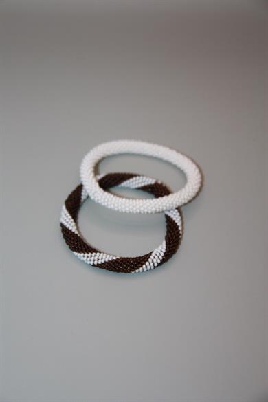 Knitted Handmade Bracelet, Set of 2  White & Brown 