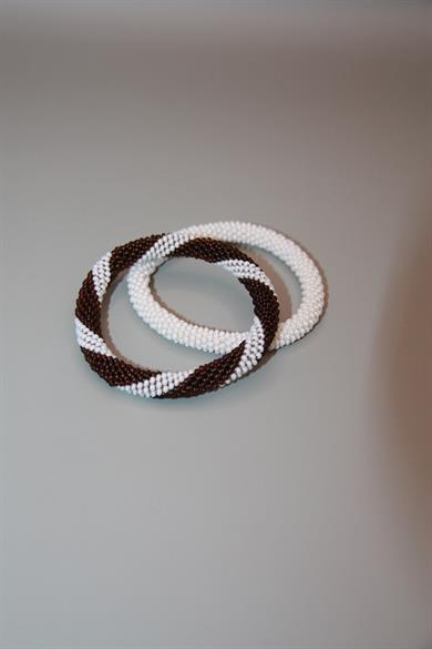 Knitted Handmade Bracelet, Set of 2  White & Brown 