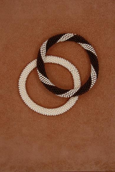 Knitted Handmade Bracelet, Set of 2  White & Brown 
