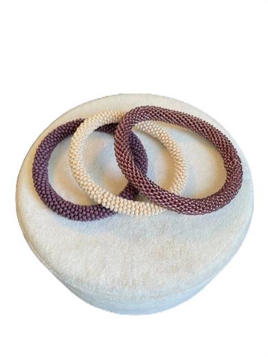 Knitted Handmade Bracelet, Set of 3  Lilac Love & Cream