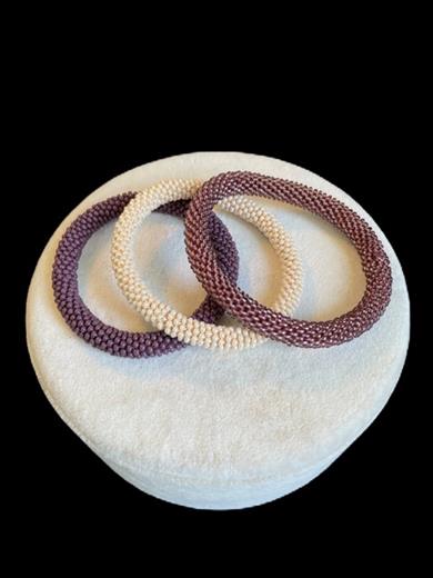 Knitted Handmade Bracelet, Set of 3  Lilac Love & Cream