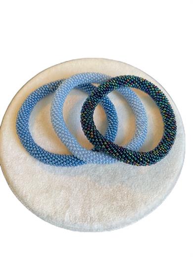 Knitted Handmade Bracelet, Set of 3  Tones of Blue 