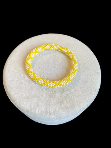 Knitted Handmade Bracelet, Set of 3  Yellow & Dark Green Diamond