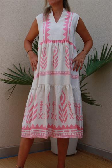 Mandarin Collar, Sleeveless Summer Dress