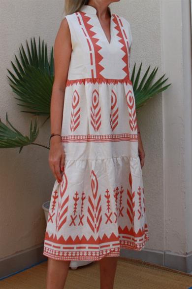 Mandarin Collar V Neck, Midi Dress