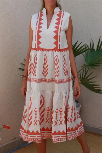 Mandarin Collar V Neck, Midi Dress