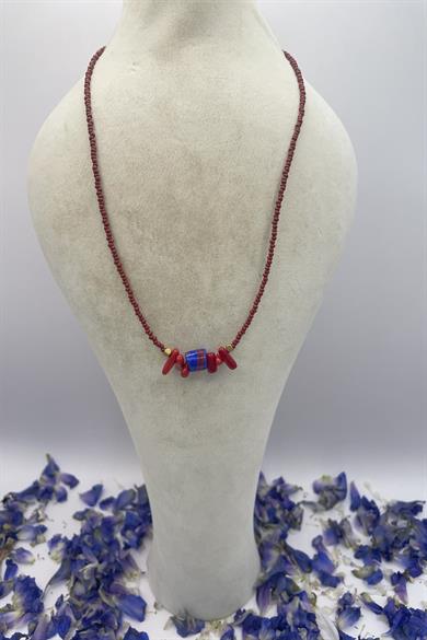 Maroon Single Strand Handmade Glass Necklace
