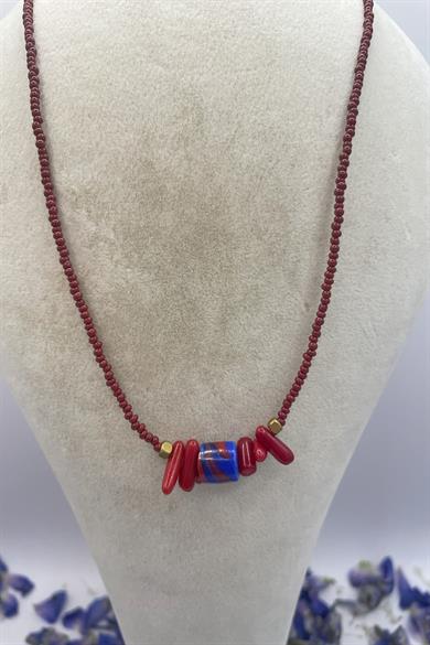 Maroon Single Strand Handmade Glass Necklace