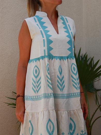 Natural Spike Design, V neck Linen Dress