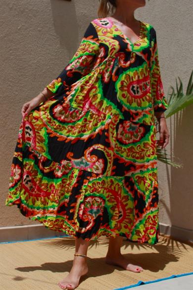 Neon Colours Long Sleeve Crepe Maxi Dress