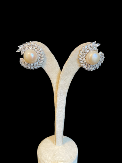 Pearl, Sterling Silver and Baugette Stud Earrings