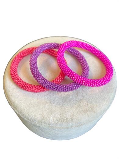 Set of 3 Bracelets, Handmade Tones of Pink 