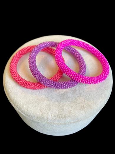Set of 3 Bracelets, Handmade Tones of Pink 
