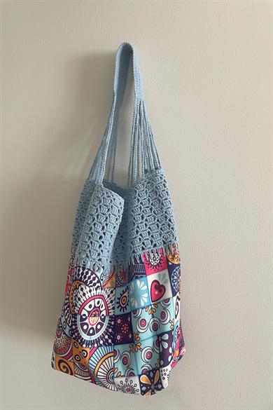 Sky Blue Handmade Knitted  Cotton Bag
