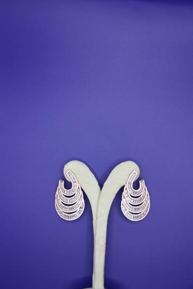 Sterling Silver Rose colour, Statement Baguette Earrings