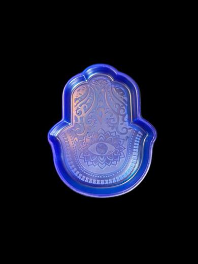 Hamsa Tray, Handmade Epoxy, Wide Blue
