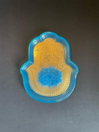 Hamsa Tray, Handmade Epoxy, Blue & Golden