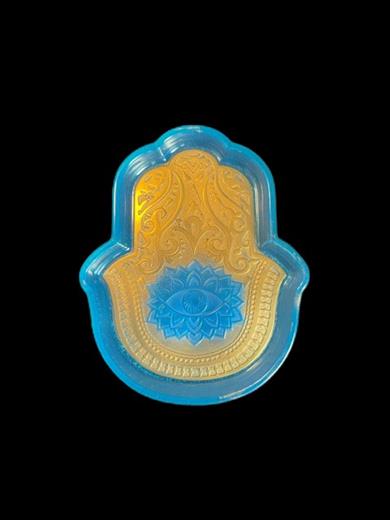 Hamsa Tray, Handmade Epoxy, Blue & Golden