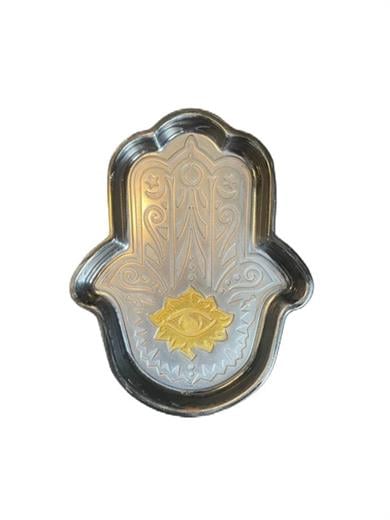 Hamsa Tray, Handmade Epoxy, Black & Gray