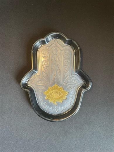 Hamsa Tray, Handmade Epoxy, Black & Gray