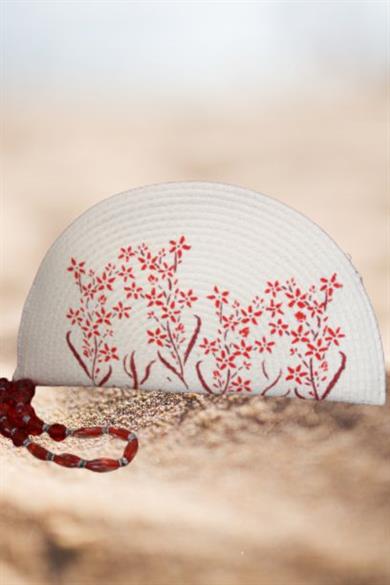 Tiny Red Flowers Handpainted Clutch 
